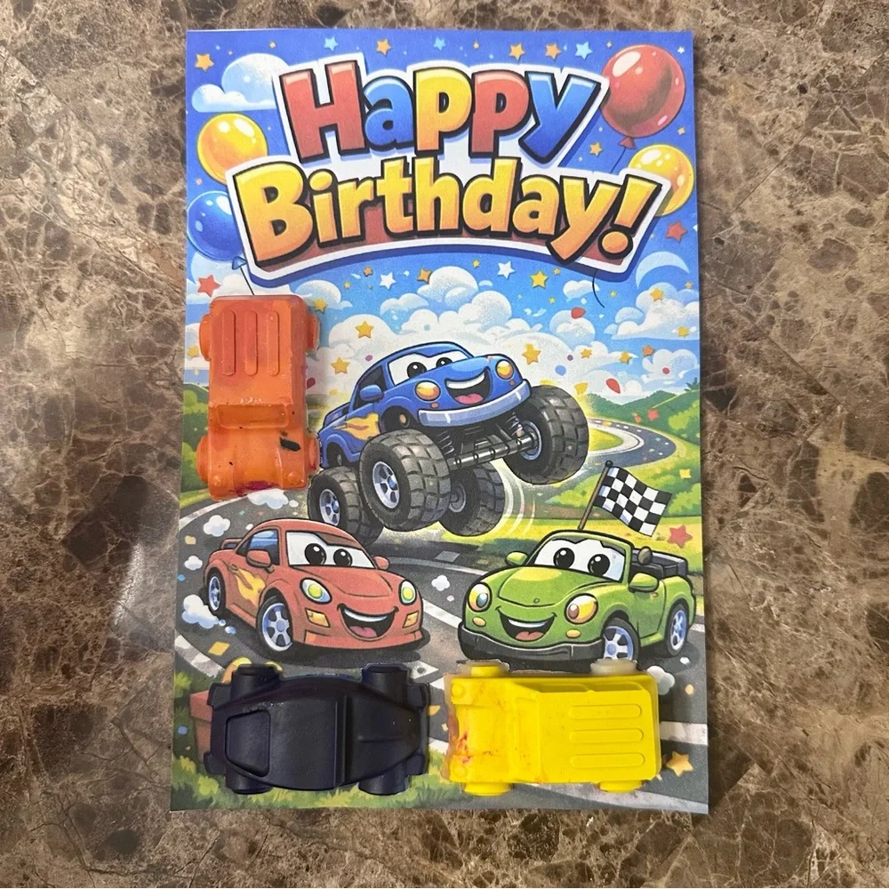 Handmade Blue Car Themed Crayon Birthday Card NEW